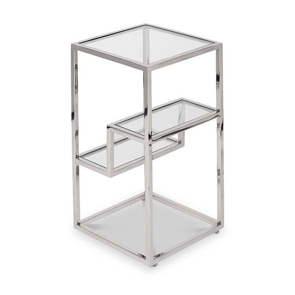 Aleandra Clear Glass and Silver Metal Side Table