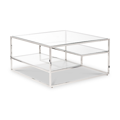 Aleandra Clear Glass and Silver Metal Coffee Table