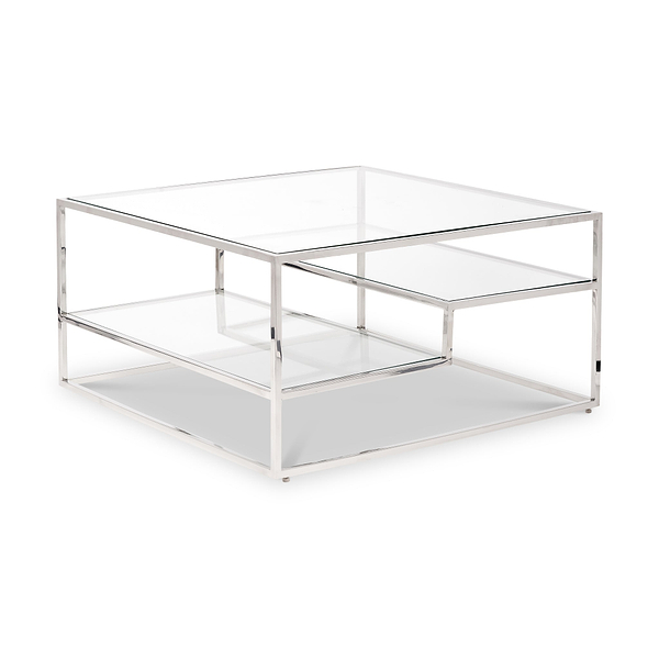 Aleandra Clear Glass and Silver Metal Coffee Table