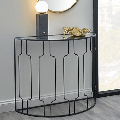 Caprisse Mirrored Glass Half Moon Console Table