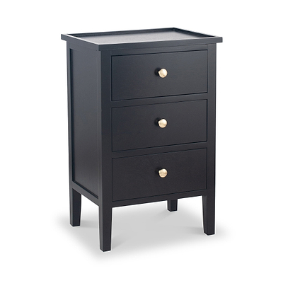 Chelmsford Satin Black Pine 3 Drawer Bedside Table
