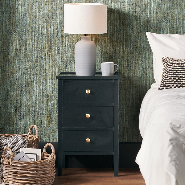Chelmsford Satin Black Pine 3 Drawer Bedside Table