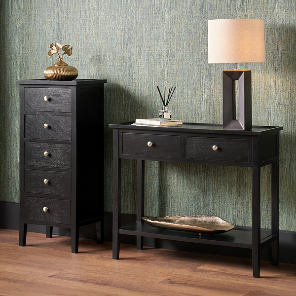 Chelmsford Satin Black Pine 5 Drawer Tallboy