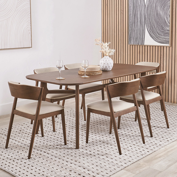 Elias Dark Ash Retro Dining Table and 6 Chairs