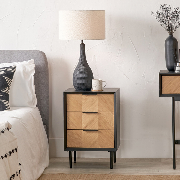 Hailee Oak and Pine 3 Drawer Bedside Table