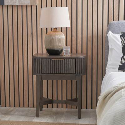 Raie Fluted Oak and Pine 1 Drawer Bedside Table