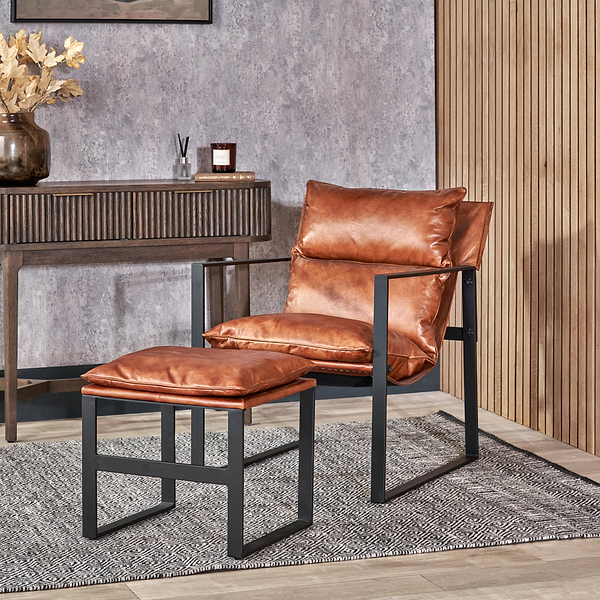 Nico Leather Accent Chair & Footstool