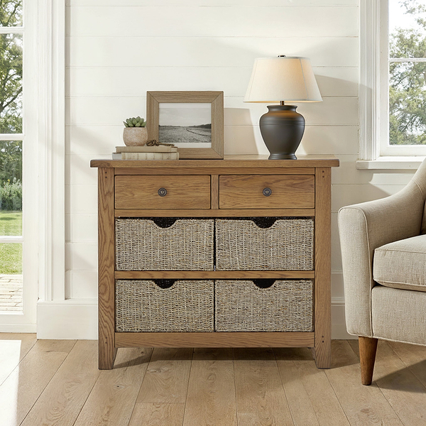 Broadway Oak Console Table with Baskets