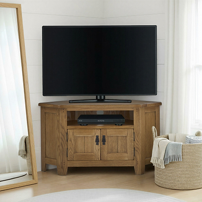 Broadway Oak Corner TV Unit with Door