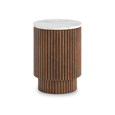 Milo Mango & Marble Fluted Side Table with Door