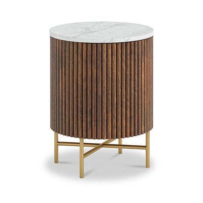 Milo Mango & Marble Round Fluted Bedside Table