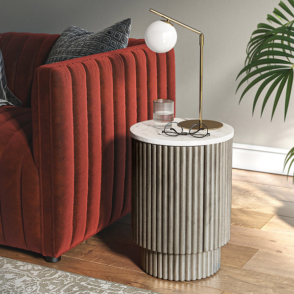 Amelie Grey Fluted Side Table with Door