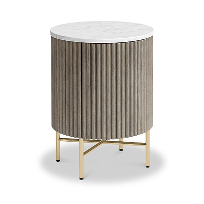 Amelie Grey Fluted Round Bedside Table