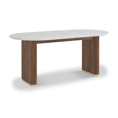 Milo 180cm Mango & Marble Fluted Oval Dining Table