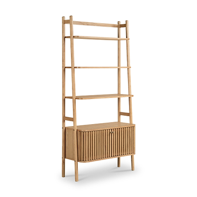 Shorwell Oak Large Bookcase with 2 Door Slatted Cupboard