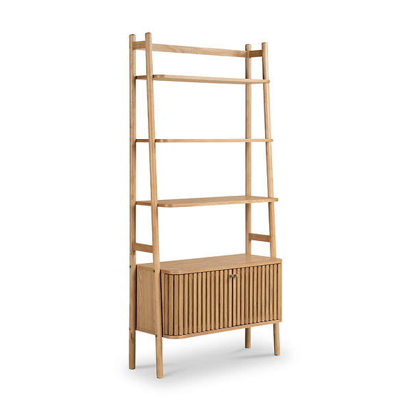 Shorwell Oak Large Bookcase with 2 Door Slatted Cupboard