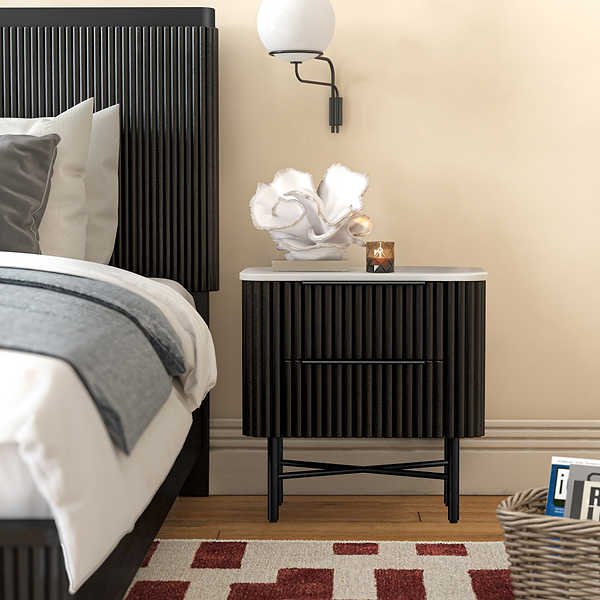 Milo Mango & Marble 2 Drawer Bedside