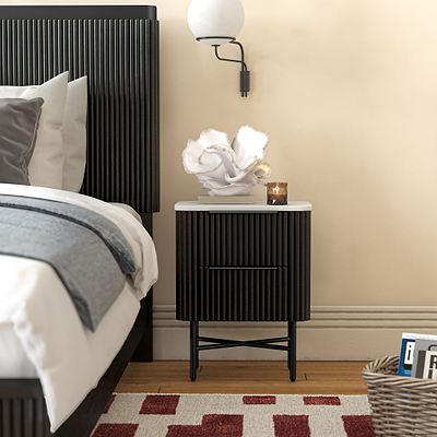 Milo Mango & Marble 2 Drawer Narrow Bedside