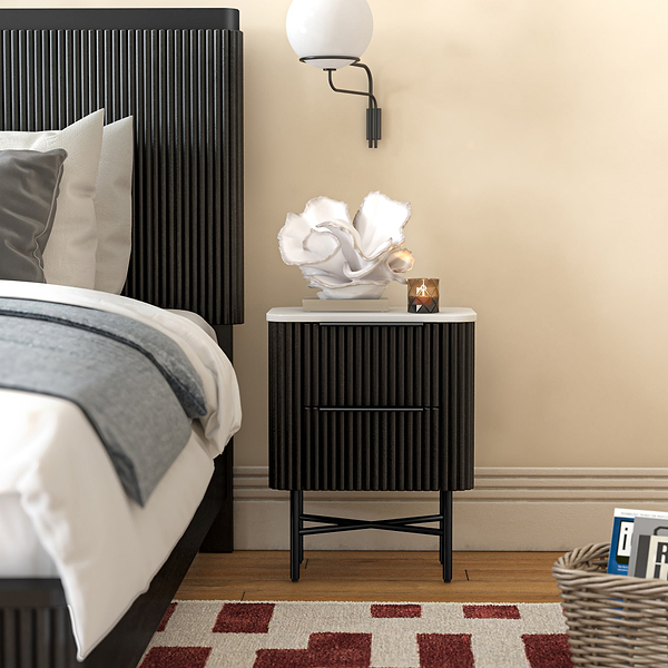 Milo Mango & Marble 2 Drawer Narrow Bedside