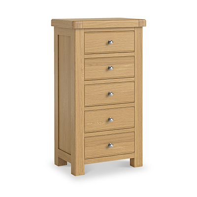 Portland Oak 5 Drawer Tallboy Chest