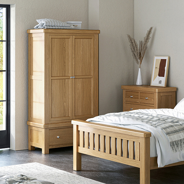 Portland Oak Double Wardrobe & Drawer
