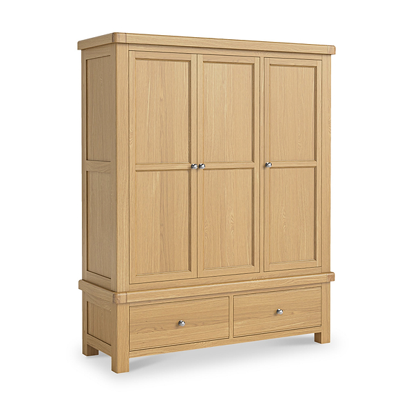 Portland Oak 2 Drawer Triple Wardrobe
