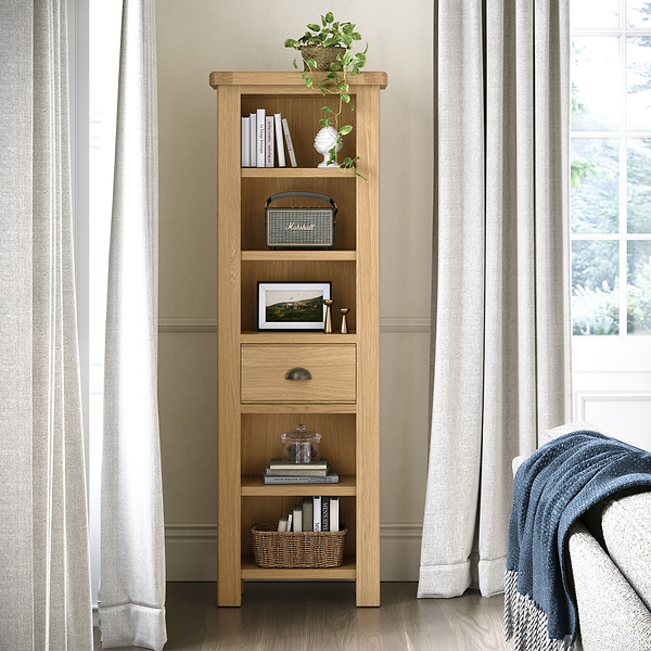 Portland Oak 5 Shelf Slim Bookcase