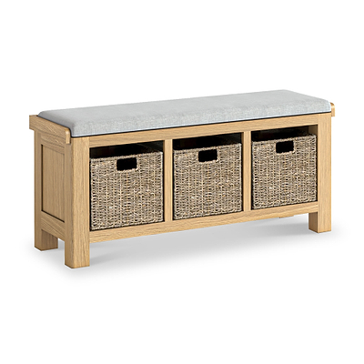 Portland Oak Storage Bench With Baskets