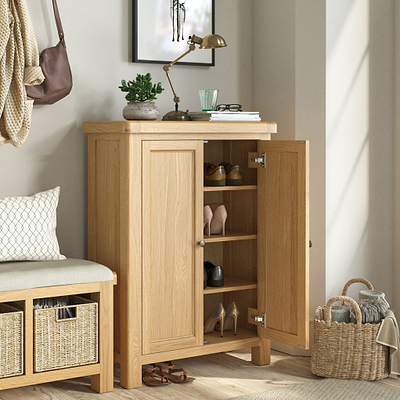 Portland Oak 4 Shelf Shoe Storage Cupboard