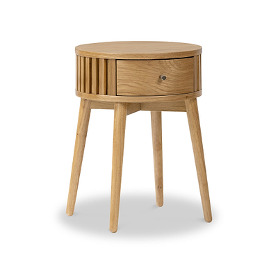 Shorwell Oak Slatted Round 1 Drawer Side Table