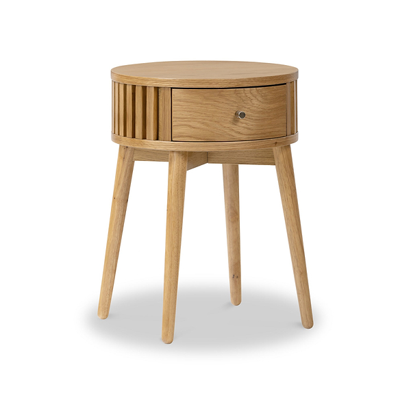 Shorwell Oak Slatted Round 1 Drawer Side Table
