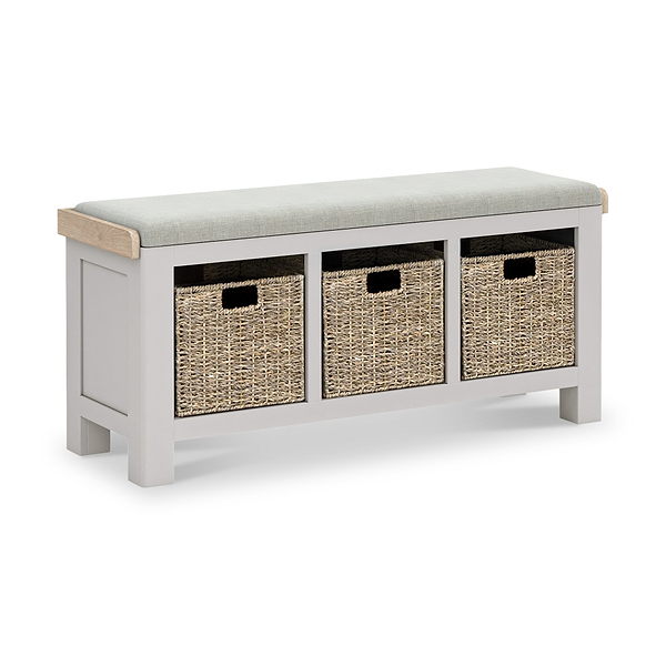 Penzance Stone Grey Storage Bench with Baskets