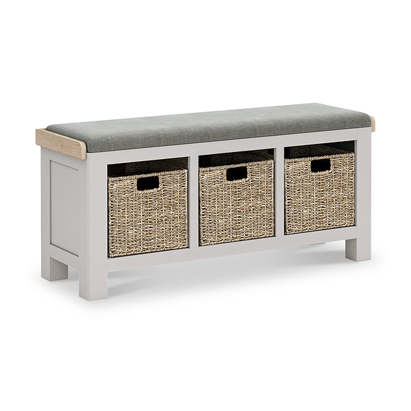 Penzance Stone Grey Storage Bench with Baskets