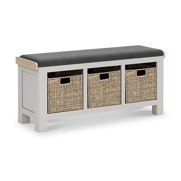 Penzance Stone Grey Storage Bench with Baskets
