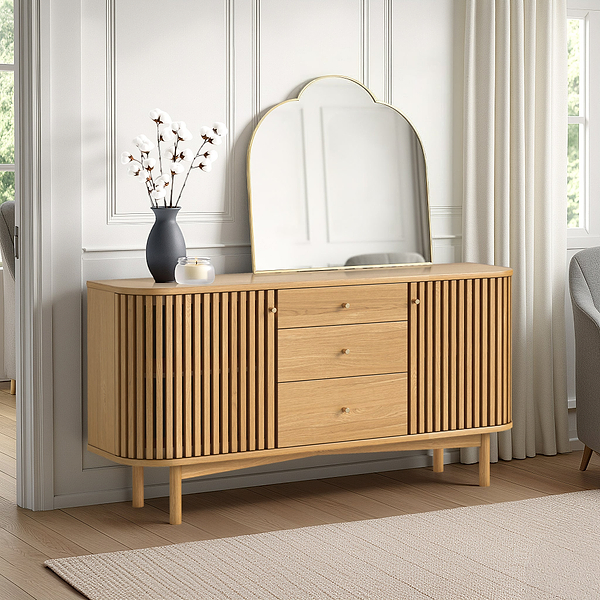 Shorwell Oak Slatted 3 Drawer Sideboard