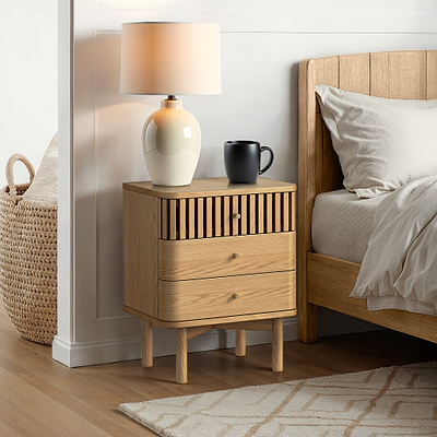 Shorwell Oak Slatted 3 Drawer Bedside Table