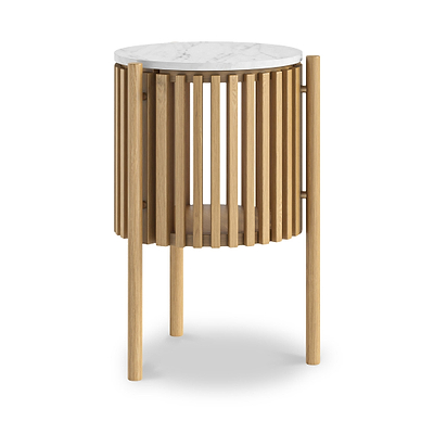 Shorwell Oak & Marble Slatted 1 Door Side Table