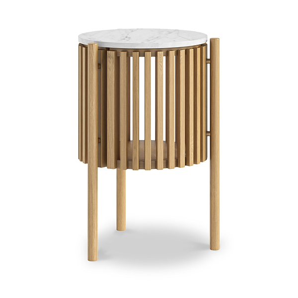 Shorwell Oak & Marble Slatted 1 Door Side Table