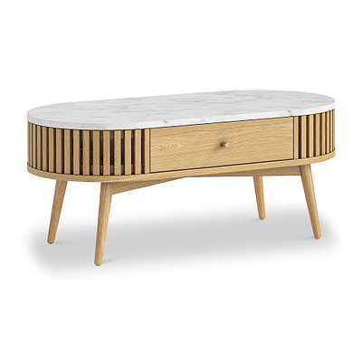 Shorwell Oak & Marble 1 Drawer Oval Coffee Table