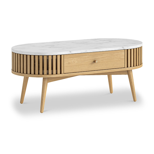 Shorwell Oak & Marble 1 Drawer Oval Coffee Table