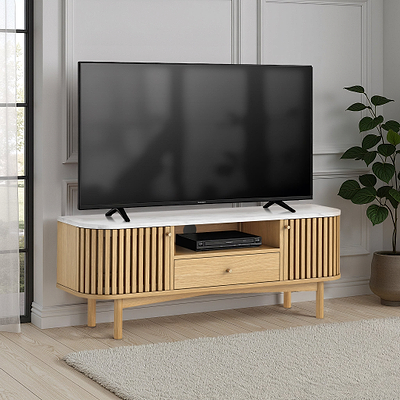 Shorwell Oak & Marble Slatted 130cm TV Unit