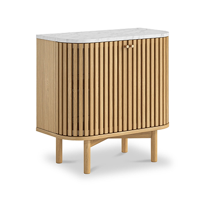 Shorwell Oak & Marble Slatted Cupboard