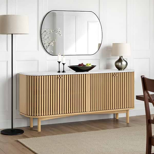 Shorwell Oak & Marble Slatted Large Sideboard