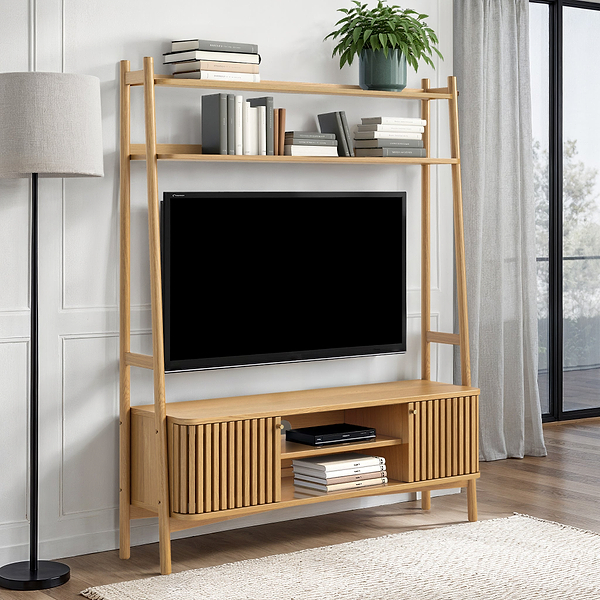 Shorwell Oak Slatted 137cm TV Ladder Unit