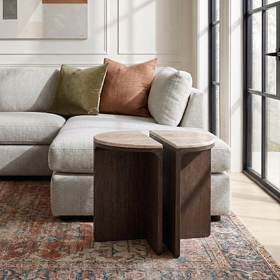 Mylor Travertine Top Half Moon Nest of Tables