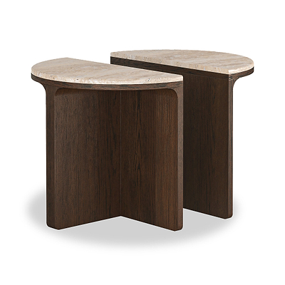 Mylor Travertine Top Half Moon Nest of Tables
