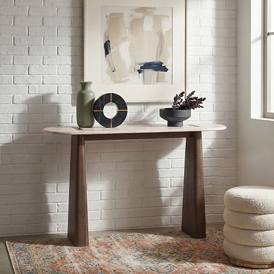 Mylor Travertine Top Console Table