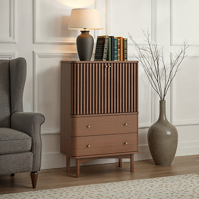 Shorwell Dark Oak Slatted 2 Drawer 2 Door Cabinet
