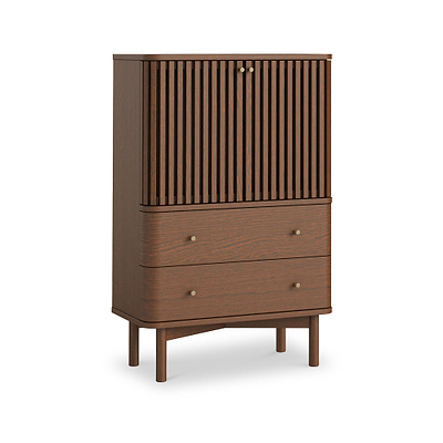 Shorwell Dark Oak Slatted 2 Drawer 2 Door Cabinet