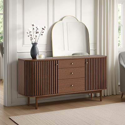 Shorwell Dark Oak Slatted 3 Drawer Sideboard